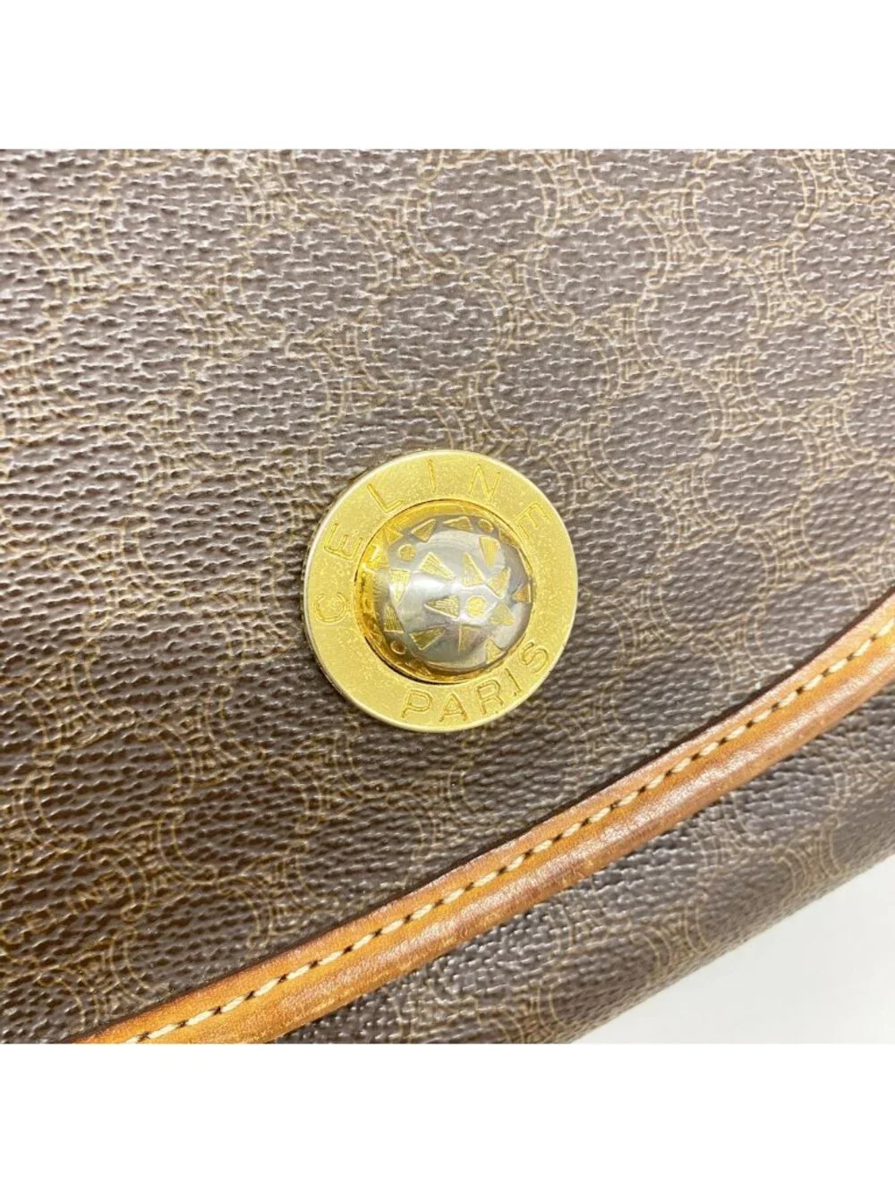 Celine Shoulder Bag Macadam Brown Gold